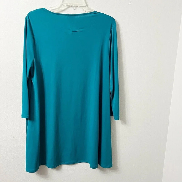 Chico’s Women’s Teal Bead Cut-Out Blouse Medium Liquid Knit Long Sleeve - Picture 6 of 6
